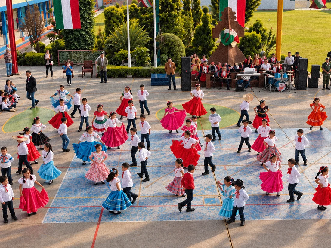 Danza folclórica en el patio escolar de Belmont